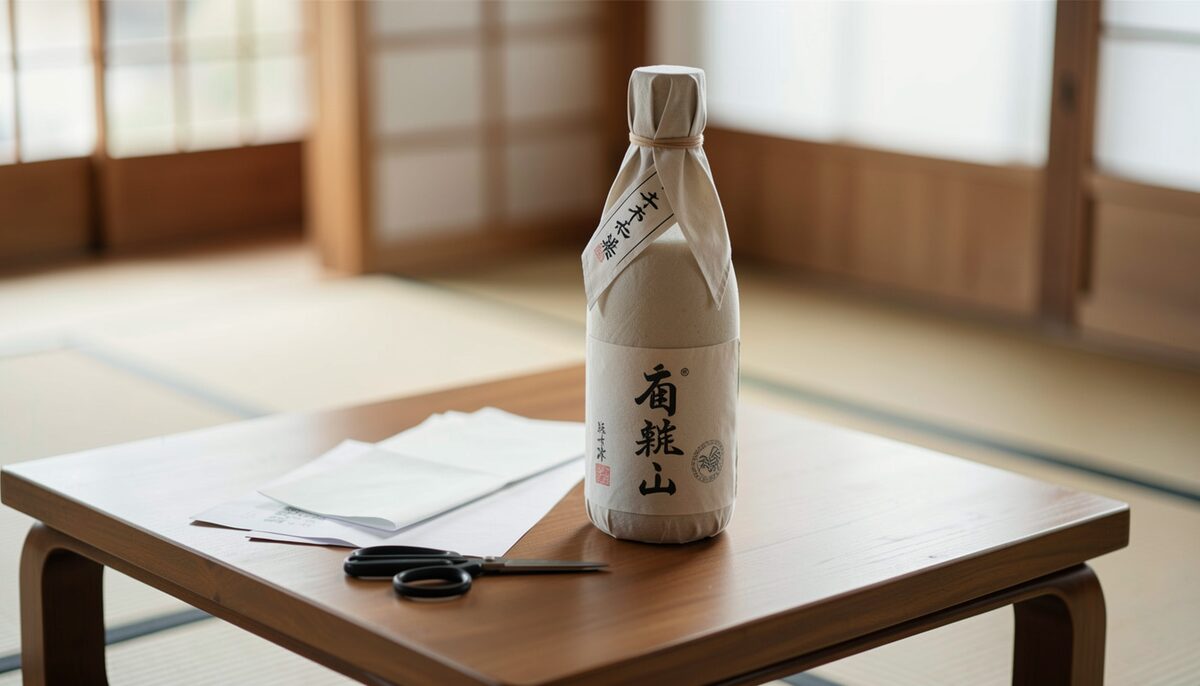 A bottle wrapped and ready, the way a duty-free purchase often leaves the counter.