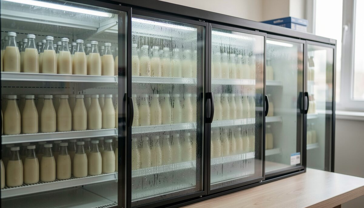 Chilled bottles of shiboritate and nama sake await behind condensation-beaded glass.